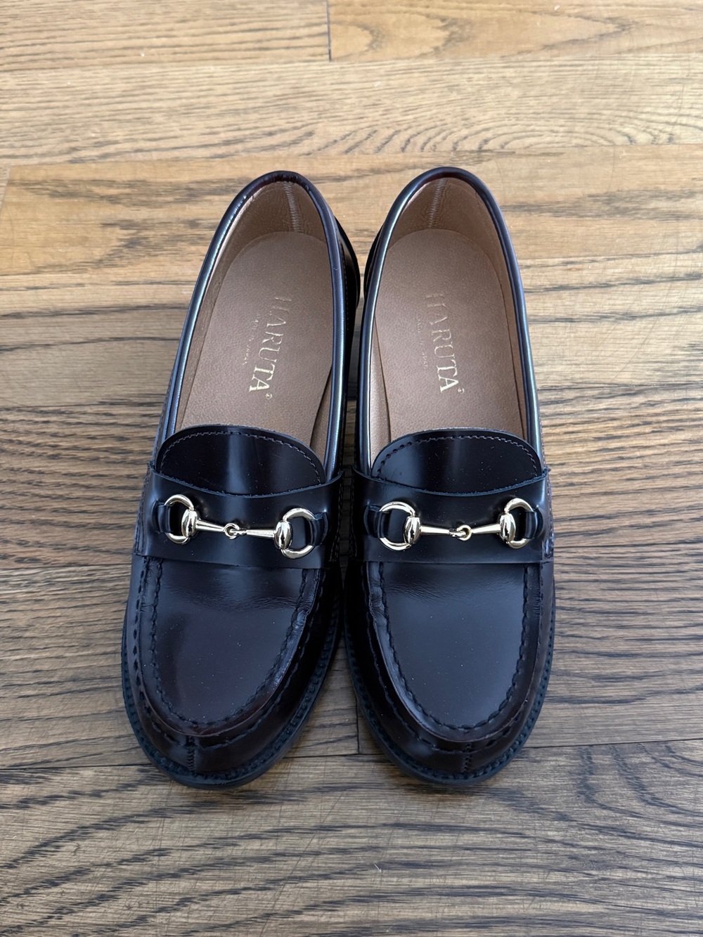 Women's Black Leather Horsebit Loafers